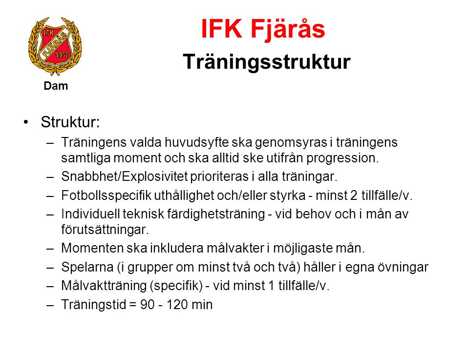 IFK Fjärås Träningsstruktur
