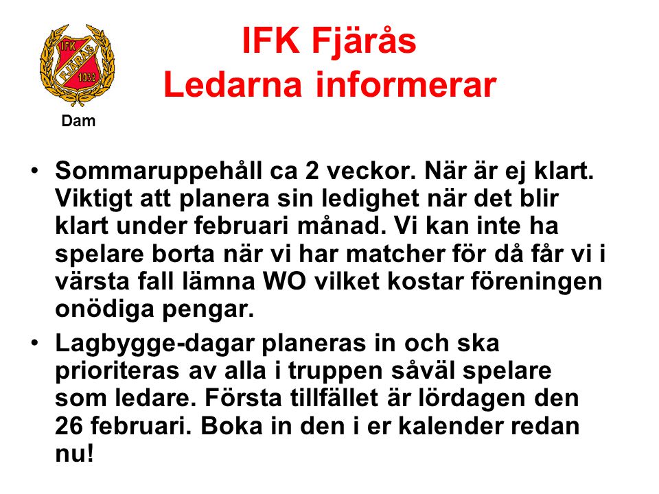 IFK Fjärås Ledarna informerar