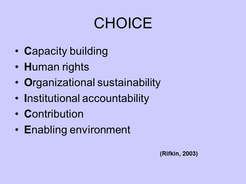 CHOICE Capacity building Human rights Organizational sustainability