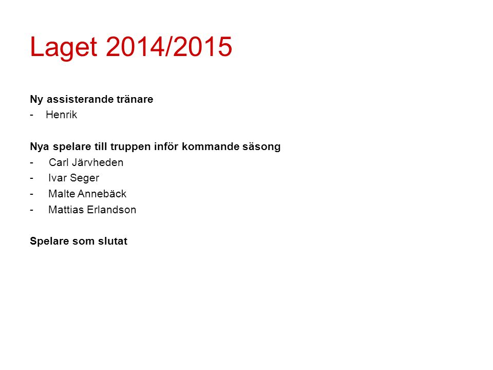 Laget 2014/2015 Ny assisterande tränare - Henrik
