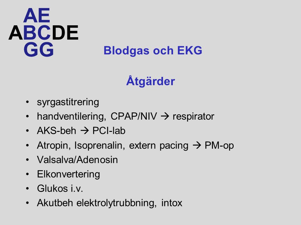 AE ABCDE GG Blodgas och EKG Åtgärder syrgastitrering