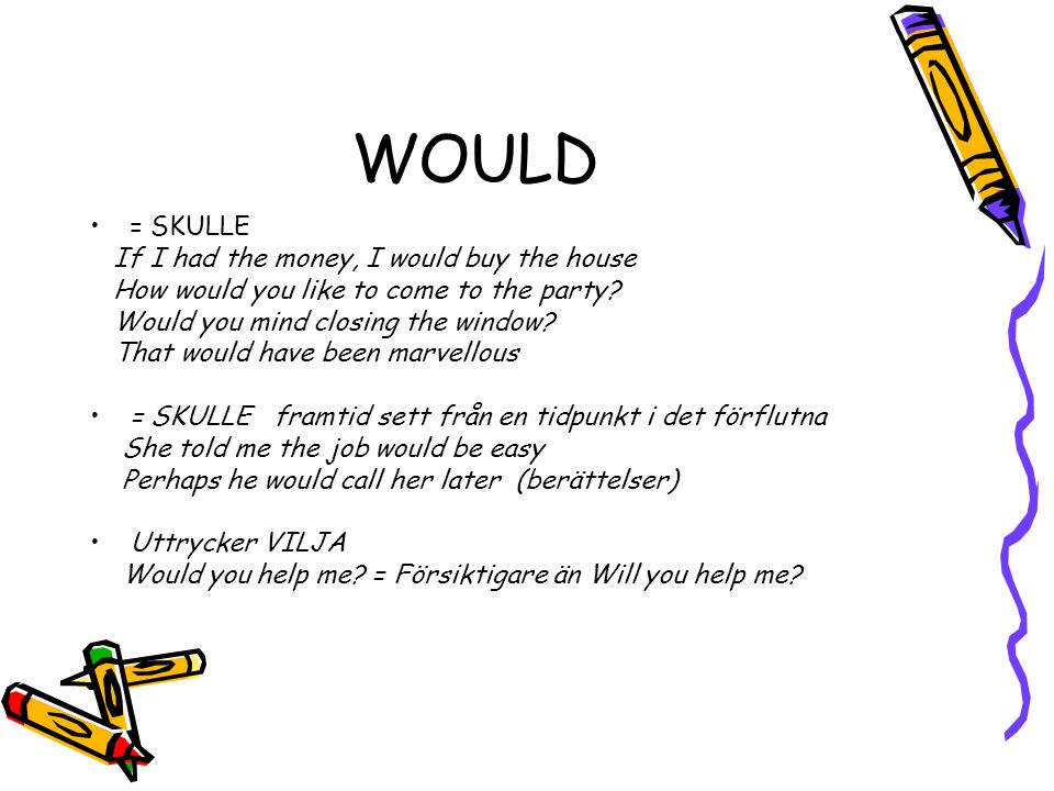 WOULD = SKULLE If I had the money, I would buy the house