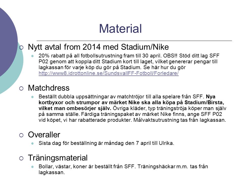 Material Nytt avtal from 2014 med Stadium/Nike Matchdress Overaller