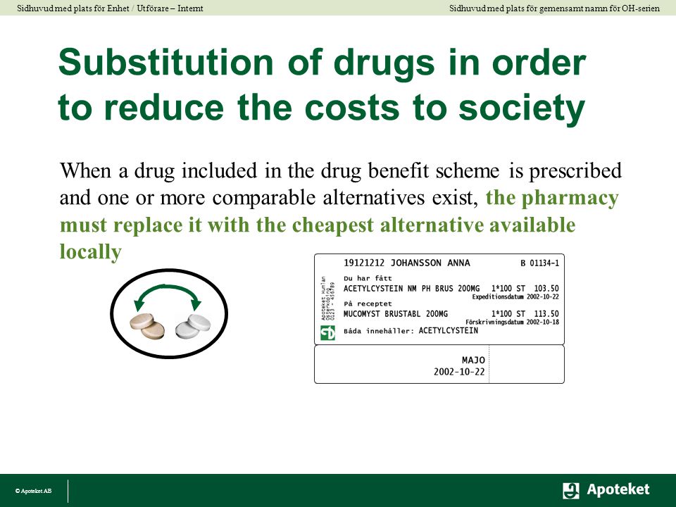 Substitution of drugs in order to reduce the costs to society