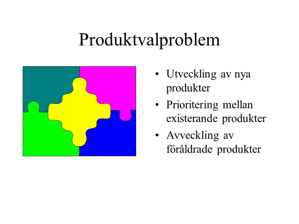 Produktvalproblem Utveckling av nya produkter