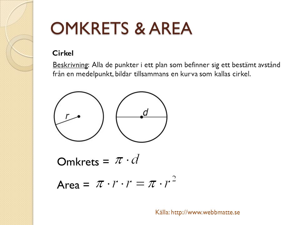 OMKRETS & AREA Omkrets = Area = Cirkel