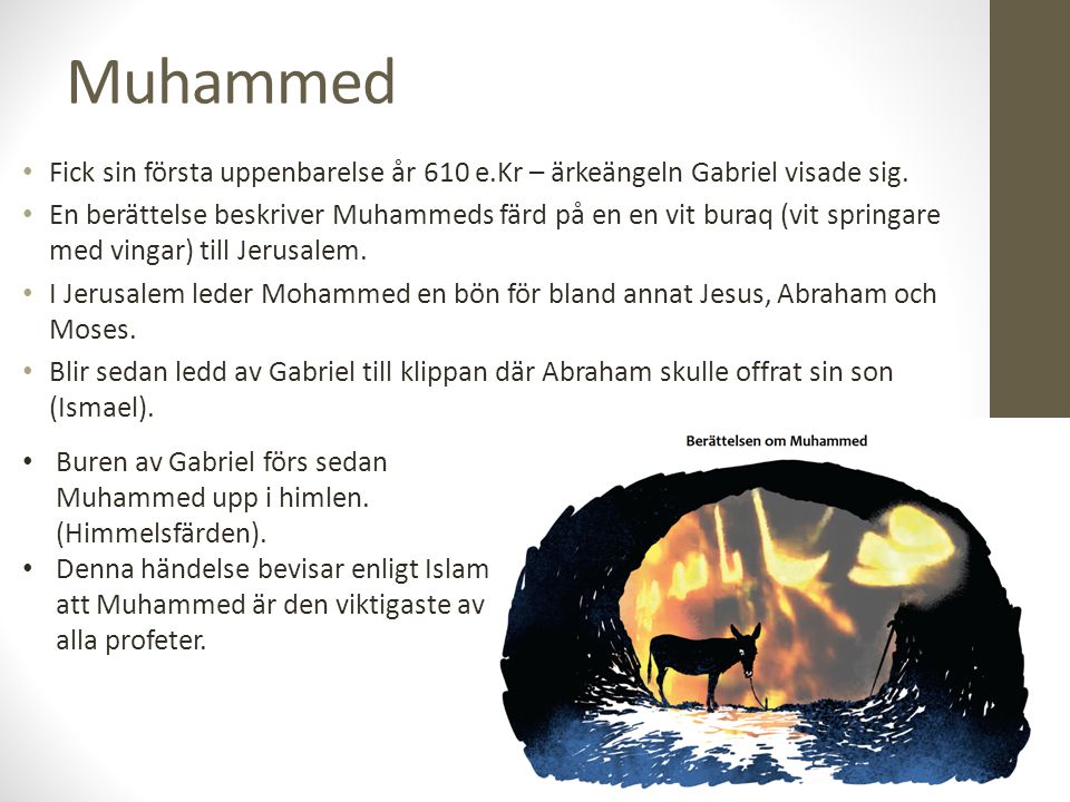 Muhammed Fick sin första uppenbarelse år 610 e.Kr – ärkeängeln Gabriel visade sig.