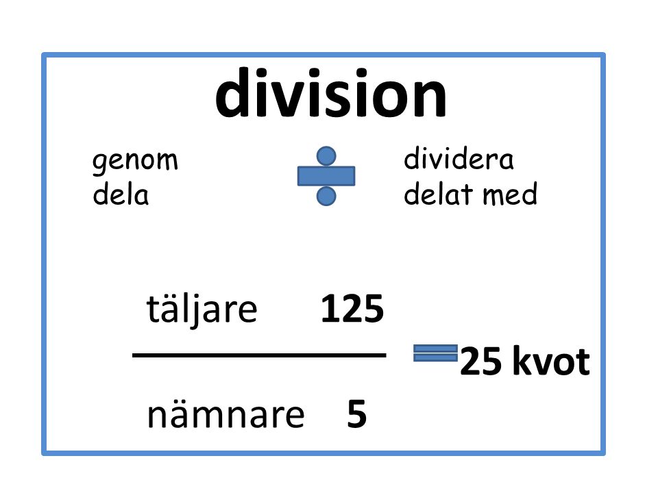 division genom dela dividera delat med täljare kvot nämnare 5