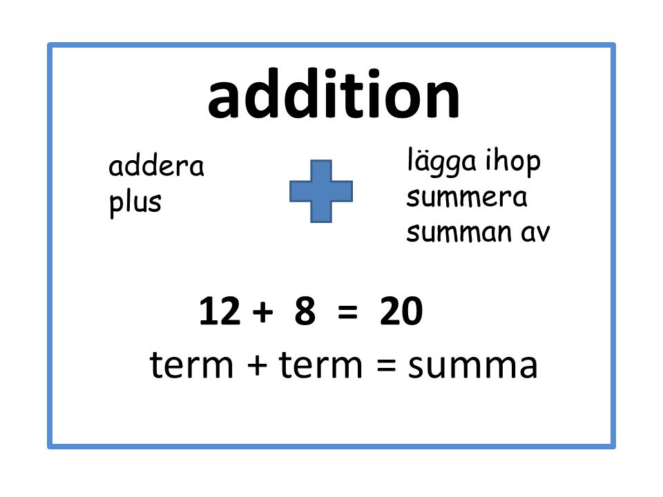 addition = 20 term + term = summa lägga ihop addera summera