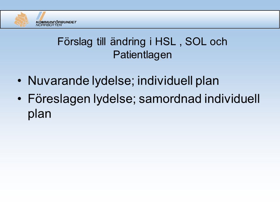 Förslag till ändring i HSL , SOL och Patientlagen