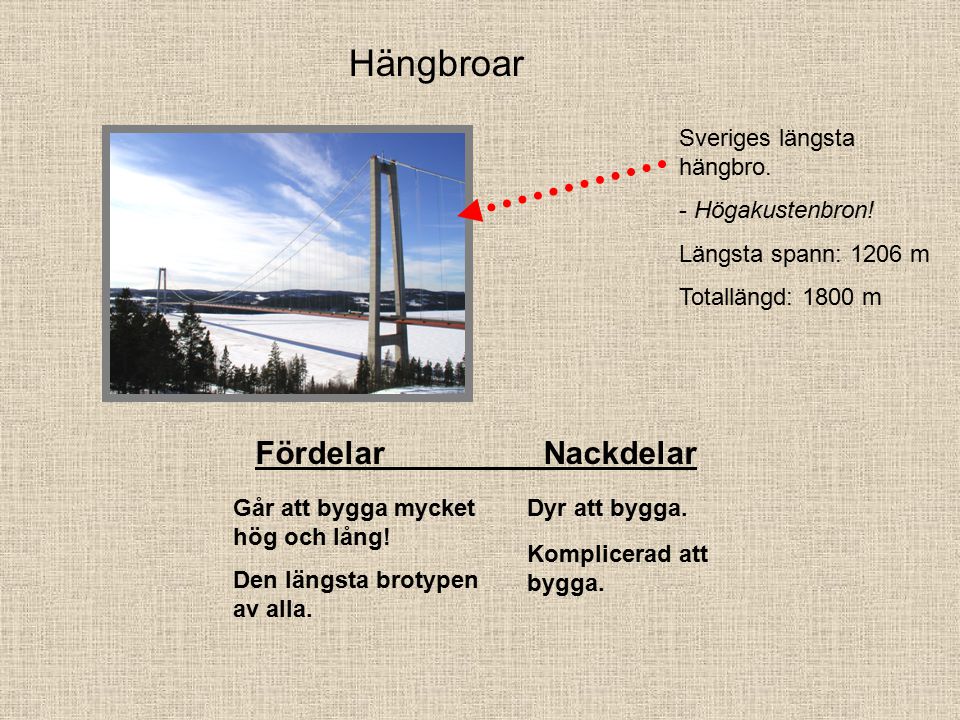 Hängbroar Fördelar Nackdelar Sveriges längsta hängbro.