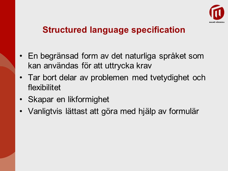 Structured language specification