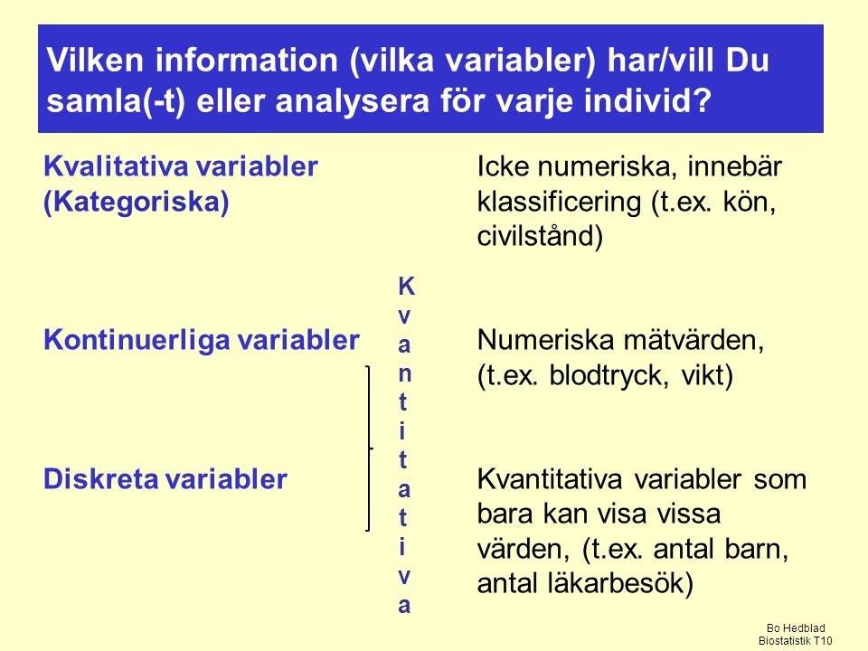 Vilken information (vilka variabler) har/vill Du samla(-t) eller analysera för varje individ