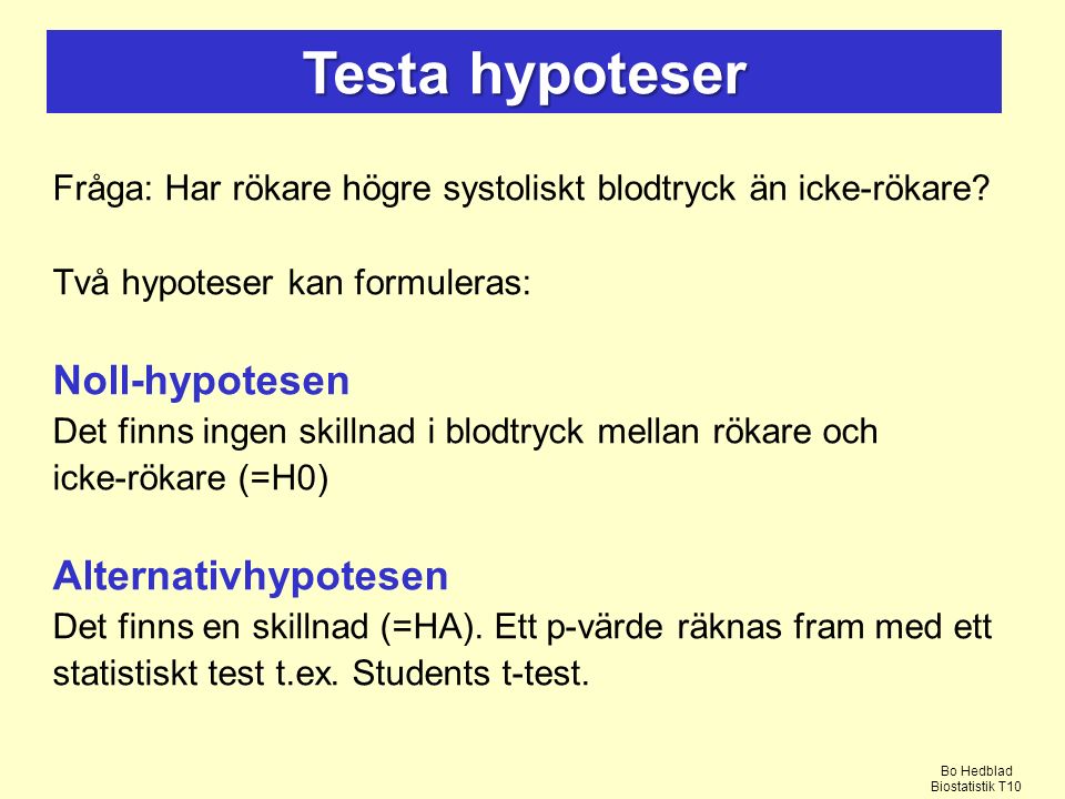 Testa hypoteser Noll-hypotesen Alternativhypotesen