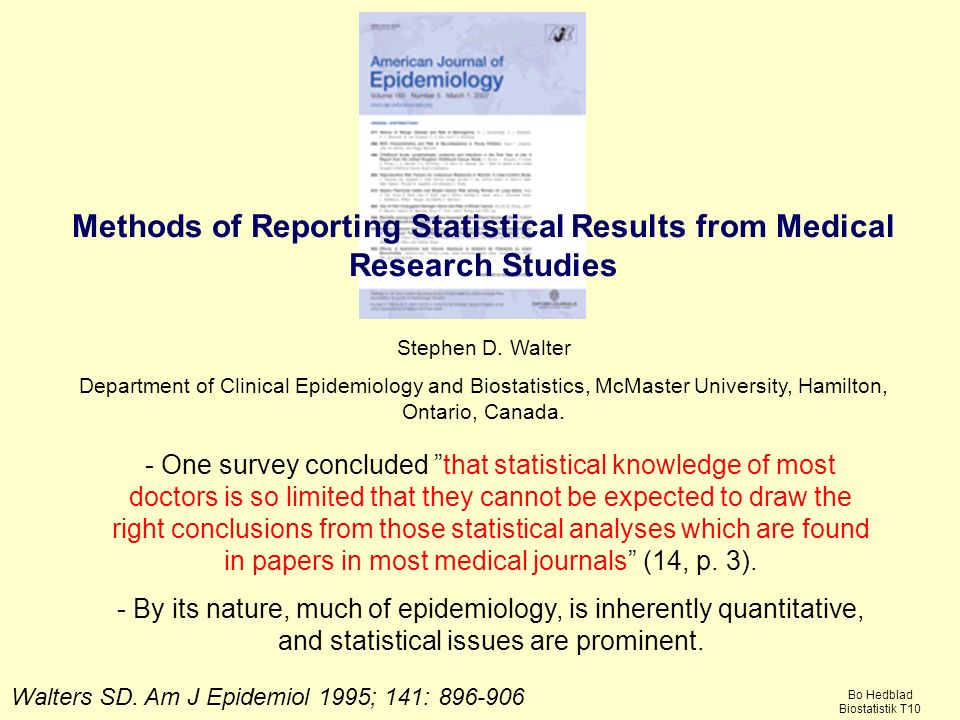 Methods of Reporting Statistical Results from Medical Research Studies